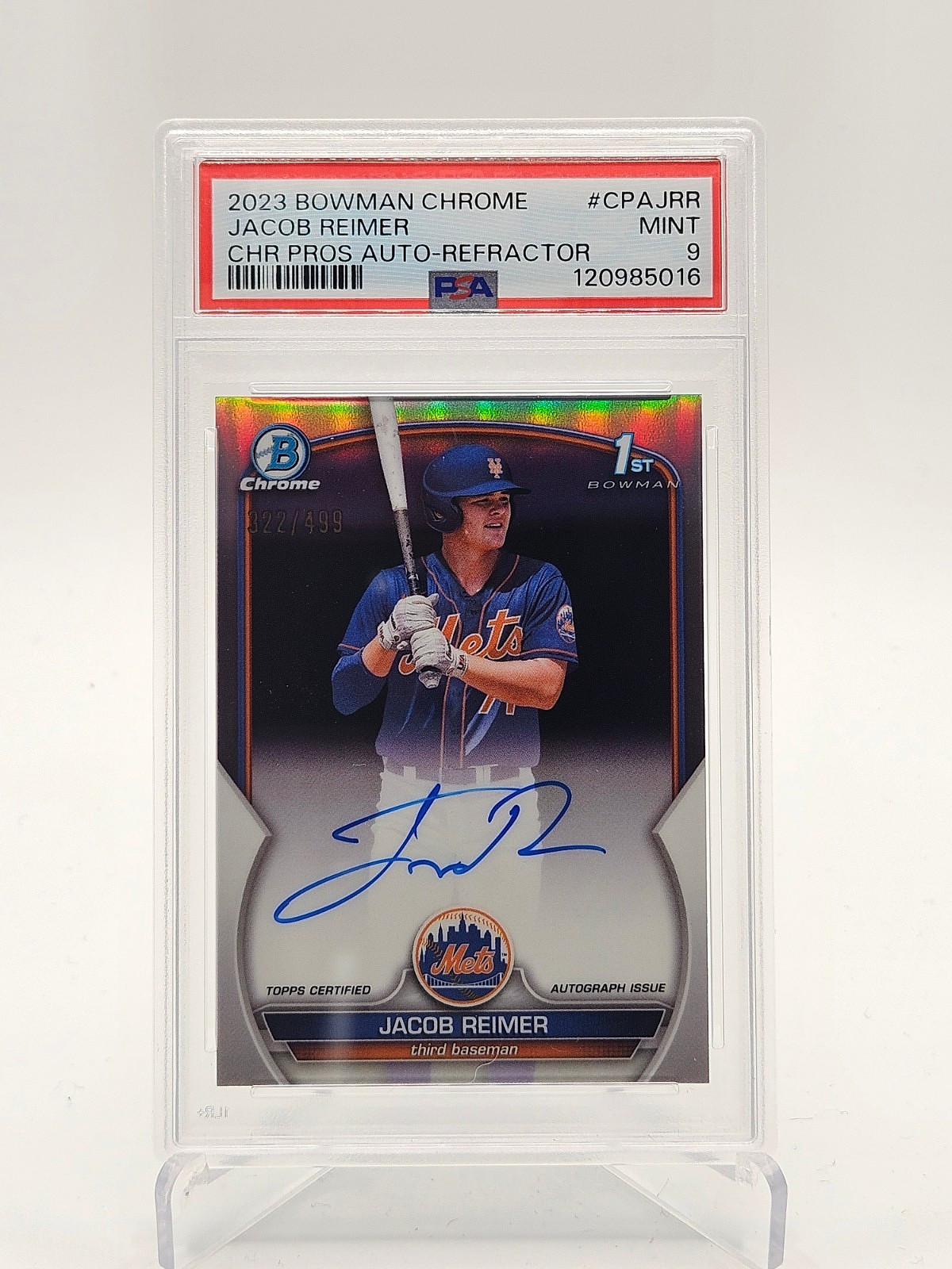 2023 Bowman Chrome 1st Bowman Jacob Reimer AUTO #CPAJRR Refractor /499 PSA 9