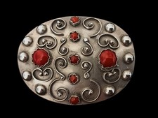 Brosche Silber Koralle Antik Vintage filigran Handarbeit