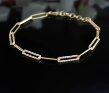 3 CT Round Cut Simulated Diamond Paperclip Link Bracelet 14k Yellow Gold Plated