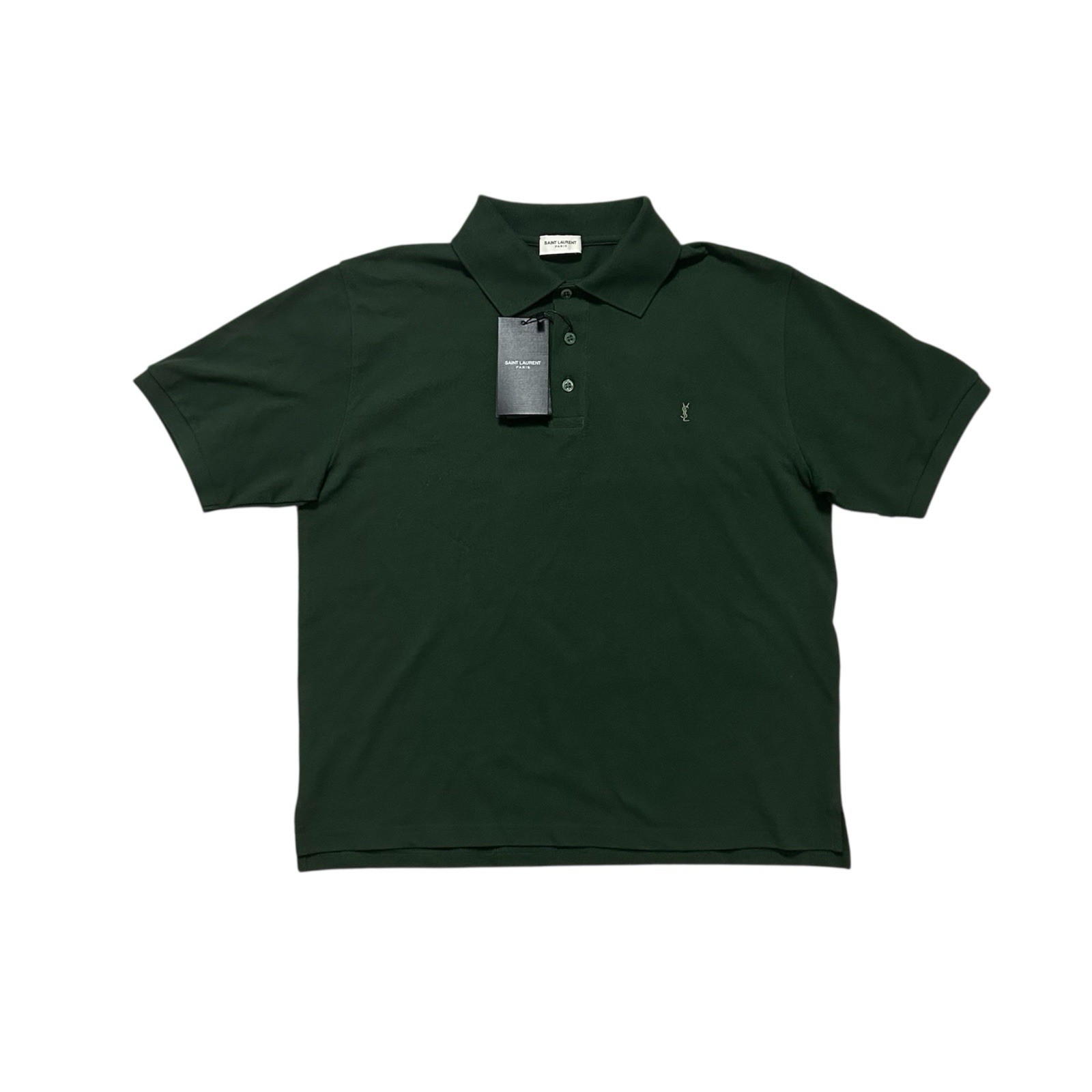 Polo Saint Laurent YSL Cassandre logo verde piqué cotone nuova taglia M $750
