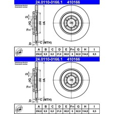2x ATE BREMSSCHEIBEN 250,0mm VOLL HINTEN passend für ALFA ROMEO 75 90 ALFETTA