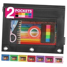 Pencil Pouch for 3 Ring Binder, Clear Zipper Pencil Pouch Bag 2 pockets Black