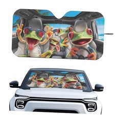 Windshield Sun Shade, Foldable Front Window Sunshade Funny Hippie Frog Print