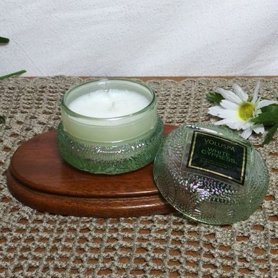 Voluspa Candle WHITE CYPRESS 1.8 oz Luxury Coconut Wax Glass Jar Sampler Size