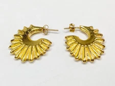 Vintage Designer Gold-Filled Textured Half-Shell Post-Back Huggie Earrings