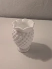 Vintage Fenton Hobnail White Milk Glass 8  Point Crimped Cupped Miniature Vase