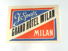 Vintage Hotel Travel Luggage Label J Spatz Grand Hotel Milan Milano Italy