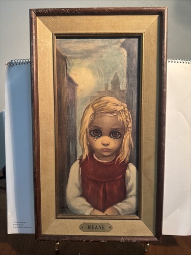 VTG 1962 Keane Painting Framed Art Illinois Moulding Co. Reject Framed 11 X 5”
