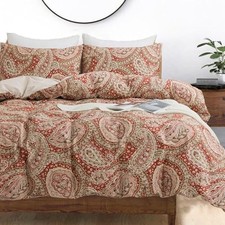 Burgundy Duvet Cover Set Queen Size 100 Percale Cotton Red Beige Paisley