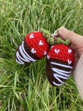 Crochet Chocolate Covered Strawberry Keychain Handmade