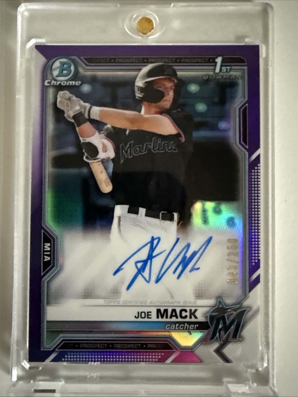 2021 Bowman Chrome Draft JOE MACK RC Auto CDA-JMA Purple Refractor /250 Marlins