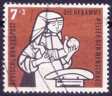 Germany, Federal Republic 1956 used, Midwife weighs child, Health