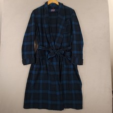 Pendleton Mens Vintage 100 Virgin Wool Plaid Robe Blue Green Size M USA READ