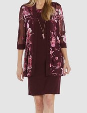 R M Richards Women's Red Floral Attached-Necklace Jacket  Dress Set Size 18