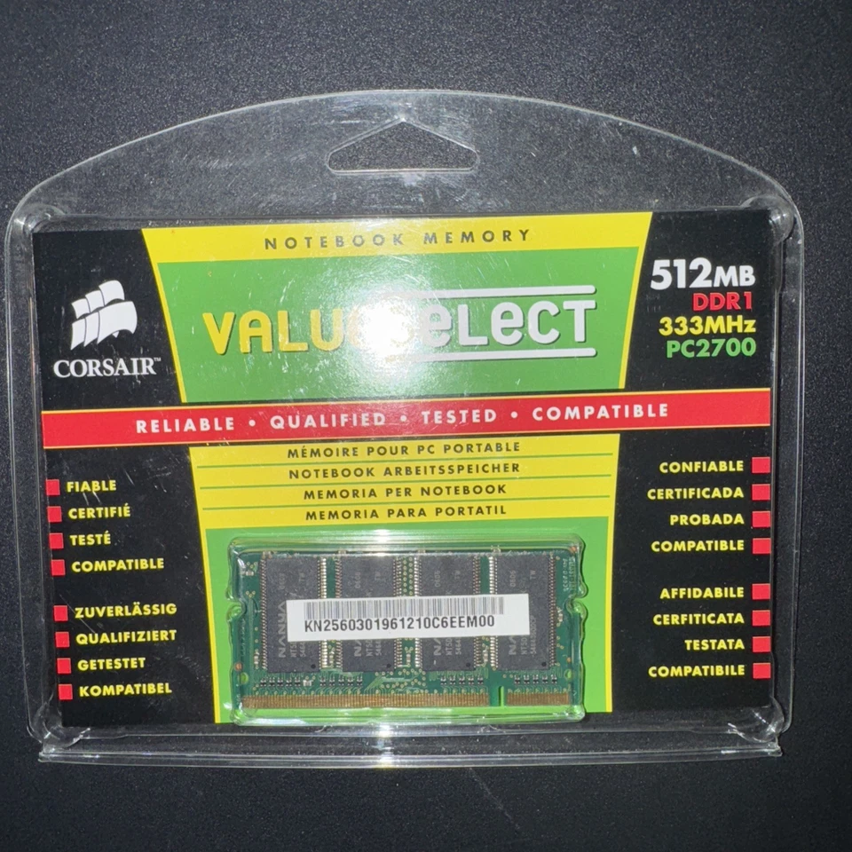 LOT OF 2 RARE Corsair ValueSelect 512MB SODIMM DDR-333 Sticks PC2700 (Brand New) - Image 2 of 4