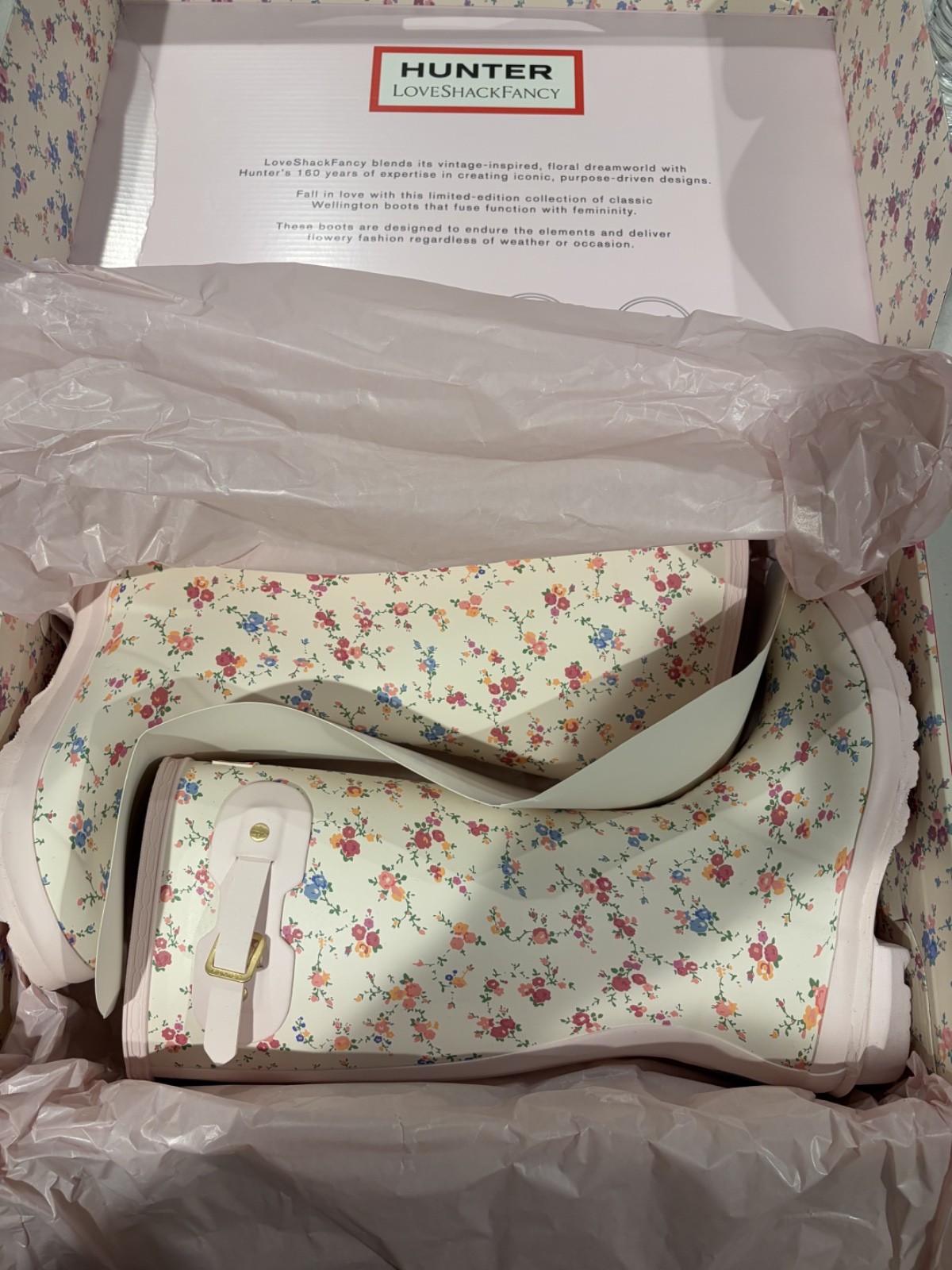 Hunter x LoveShackFancy Original Floral Rain Boots Ivory Big Kid 5 Fits Women 7