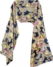 Vintage Silk Scarf Paisley Floral Rectangle Hand Rolled Cottagecore Hair Tie