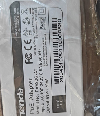 Tenda PoE30G-AT POE 51V 30W Universal AP Camera Power Adapter