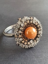 925 Sterling Silver Ring Gorgeous Natural Pearl and CZ Stones Ring Size 10 US