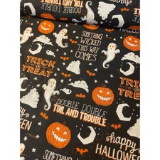 HALLOWEEN Black Orange Wicked Fabric BTHY Cotton Spooky Ghosts Trick or Treat