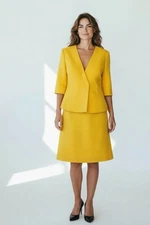 NWT's AKRIS Yellow Cotton Blend Skirt Set Career Business Blazer Skirt SZ 14