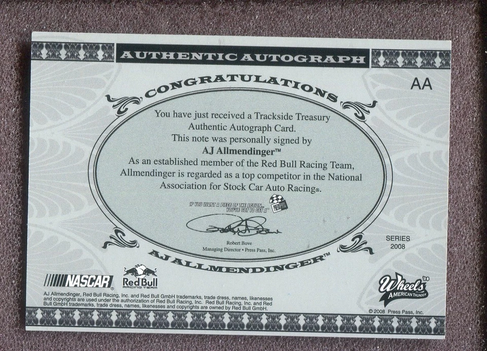 2008 Wheels Trackside Treasury - AJ Allmendinger - Image 2 of 2
