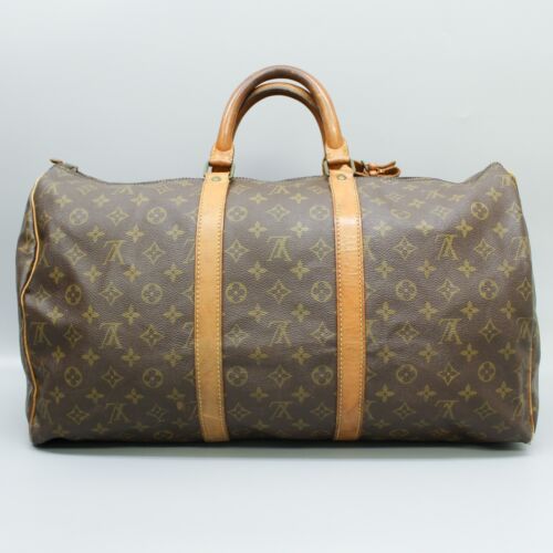 LOUIS VUITTON KEEPALL 50 Old Model Boston Travel Bag Purse Monogram Brown - Picture 2 of 12
