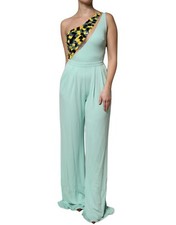 ELISABETTA FRANCHI Dress Mint Green One Shoulder Long Jumpsuit IT42/US8/M 560usd