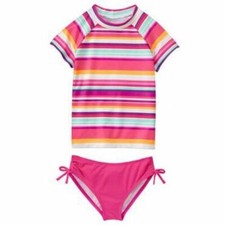 NWT Gymboree Girls SWIM SHOP Sz XSmall 4 Striped Rash Guard Swimsuit Bathing