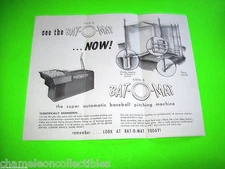 BAT-O-MAT ORIGINAL AUTOMATIC BASEBALL PITCHING MACHINE FLYER Vintage Promo Art