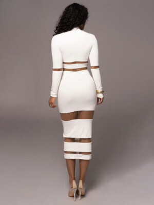 Mesh Patchwork Dress Long Sleeves See Through Party Bodycon Dresses