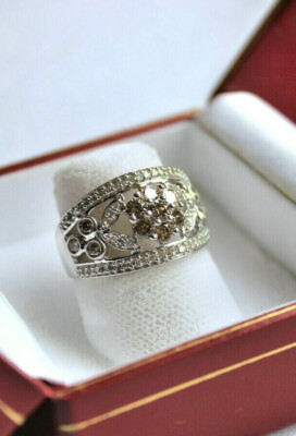 Affinity 14K WG Champagne and White Diamond Wide Band Ring QVC