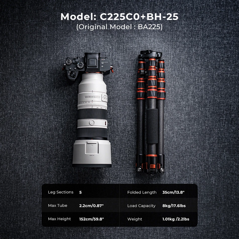 K&F Concept 60 in Carbon Fiber Camera Tripod Compact Travel Tripod for SLR DSLR - Image 4 of 4