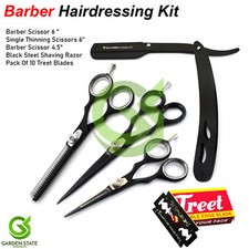 Hairdressing Kit Moustache Trim Shears Hair Cutting Scissors Black Shaving Razor