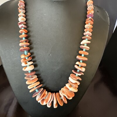 Spiny Oyster Turquoise Heishi Navajo Sterling Silver Necklace 20  17757