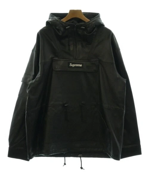 Veste à capuche en cuir anorak suprême parka noire taille L demi fermeture éclair peau de mouton