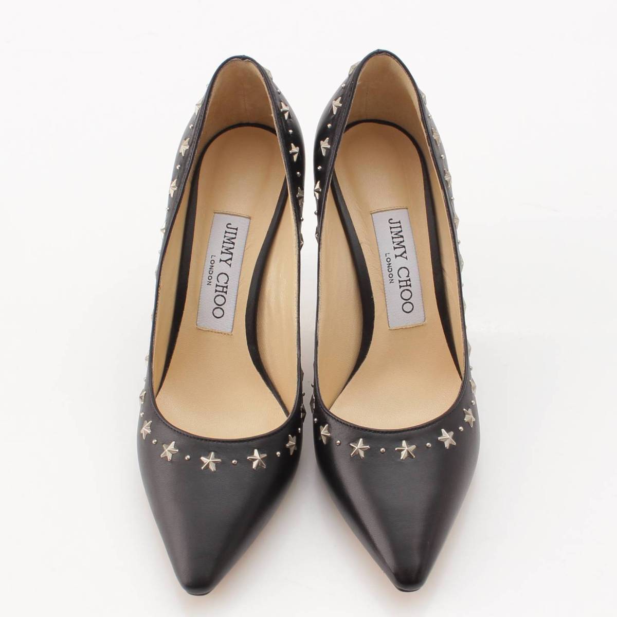 Jimmy Choo ROMY 85 Studded Leather Heel Pumps Black size 35 1/2 