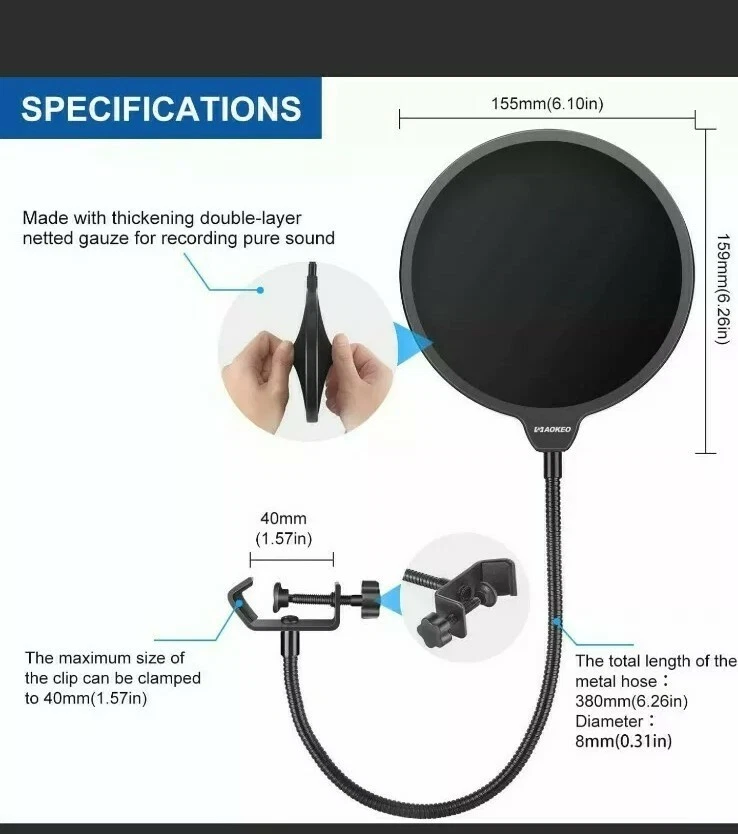 Filtro Pop Micrófono Profesional Aokeo Foto 4 de 4