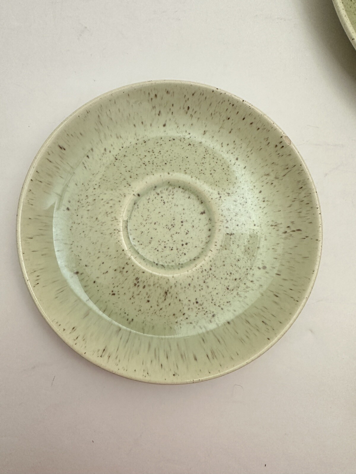 Vintage MCM LAUREL POTTERY CALIFORNIA LIVING Speckled Green 4Piece Place Setting