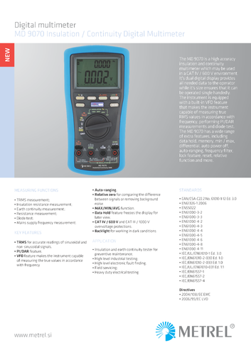 Metrel MD 9070 1kV Insulation Multimeter 1000V Insulation Tester DMM Fluke 1587