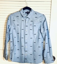 Tommy Hilfiger Boys Blue Shirt All Over Cars Cotton Large Size 12/14 New