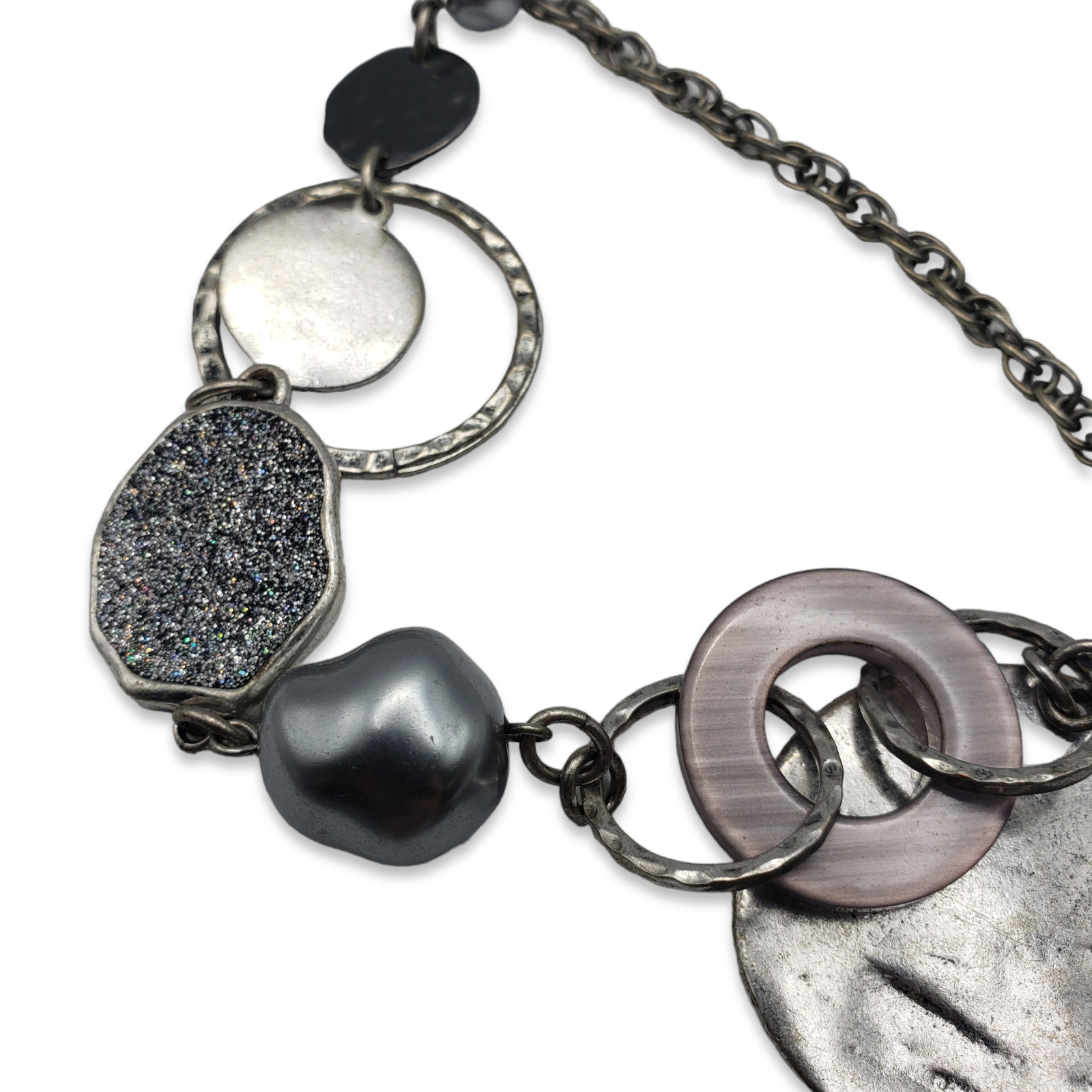 Chico's Long Silver Tone Discs Statement Necklace… - image 7