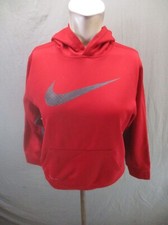 NIKE THERMA-FIT Size L Kids Unisex Red Pocket Fleece Lined Athletic Hoodie 780
