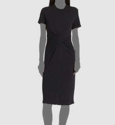 twist front knee length dress Nova Merino Wool Twist Front Dress