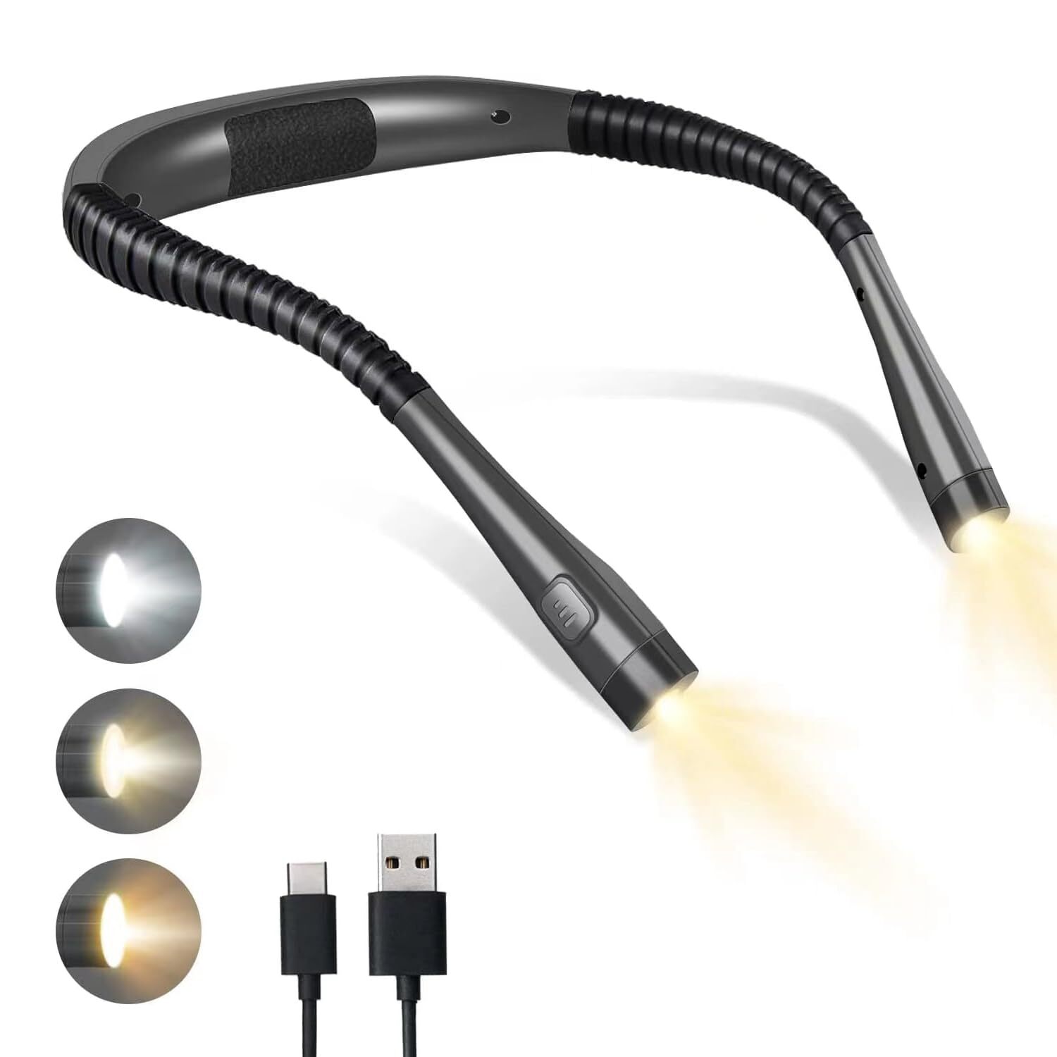 LED Neck Reading Light Rechargeable Light 6 Brightness Levels, Knitting Camping