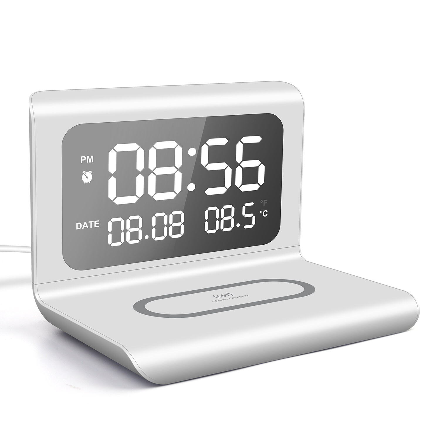 Multifunction Digital Alarm Clock With 15W Phone Wireless Charger Thermometer
