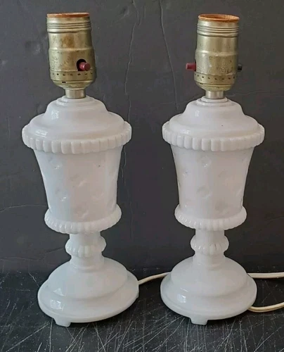 Vintage Milk Glass Dresser Table Boudoir Lamps