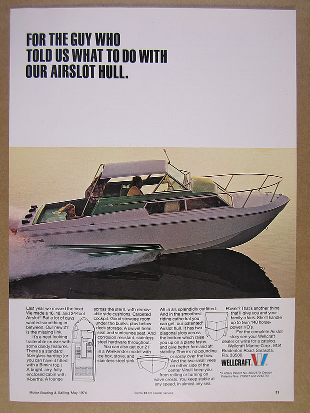 1974 Wellcraft Airslot 21 Boat color photo vintage print Ad