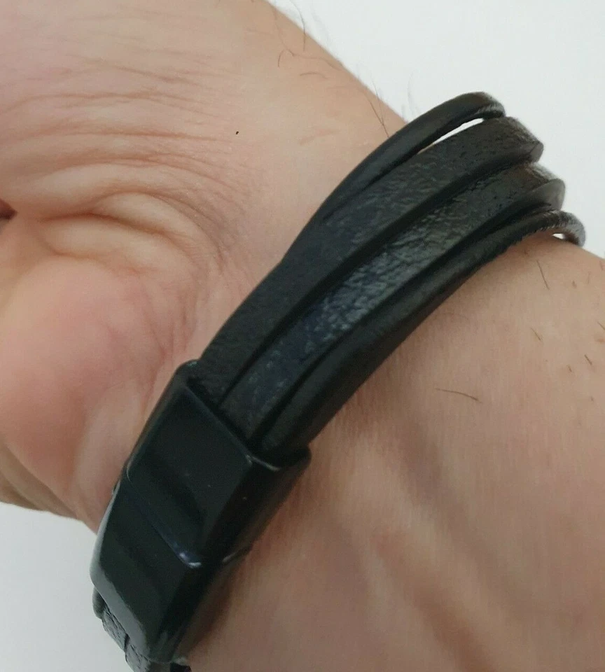 Men's Bracelet ANA Collection  Fashion Jewelry Classic Black Multi Layer  Double - Image 3 of 3