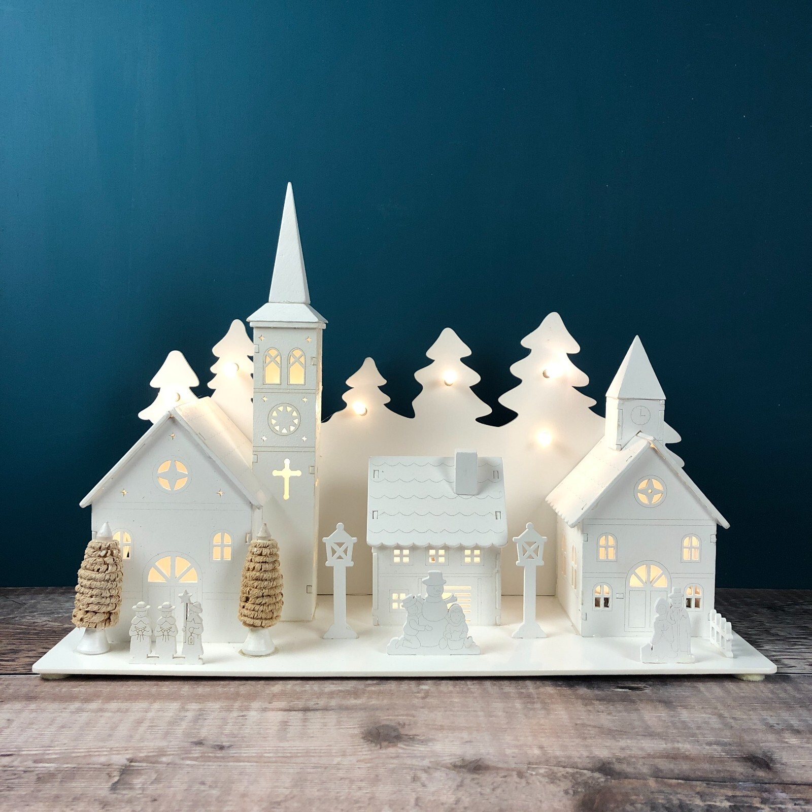 Selections Led Lucerne White Wooden Christmas Village - Image 2
